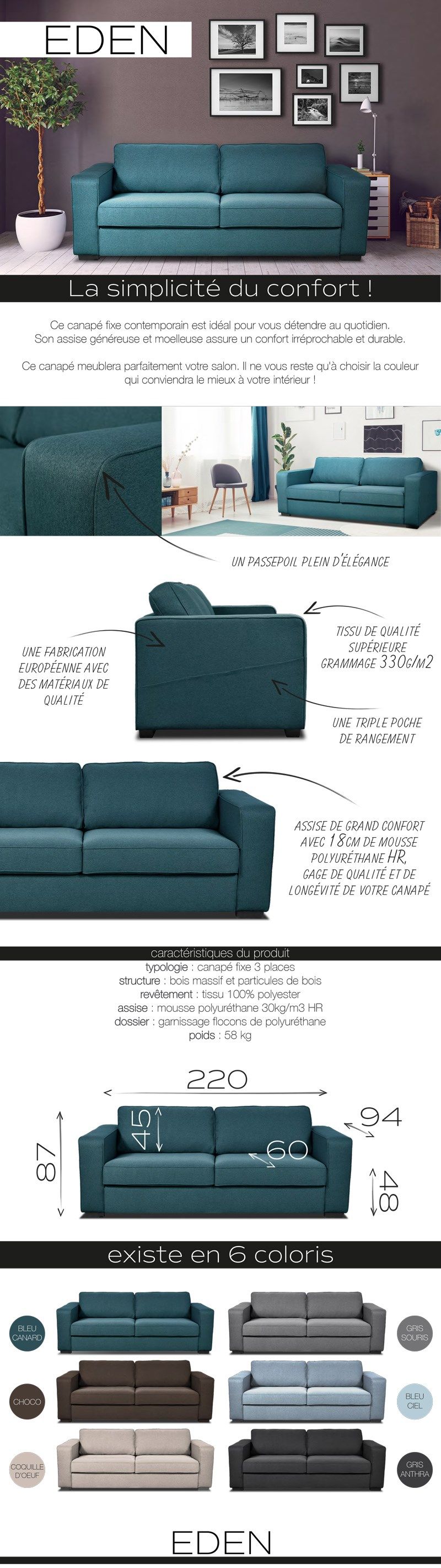 Canape Droit Fixe 3 Places Tissu Gris Clair Vente De Furniturer Conforama
