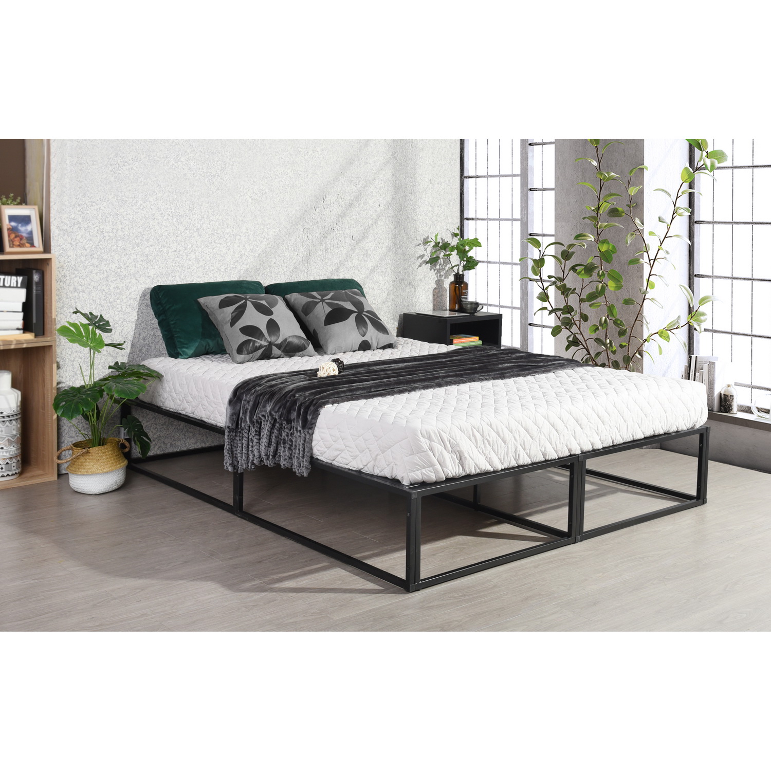 Homy Casa Lit Futon Double Cadre De Lit Noir Avec Sommier Sans Matelas Achat Vente Structure De Lit Lit Futon Double Cadre De L Metal Cdiscount