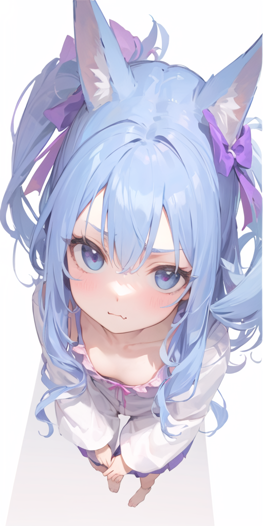 01241 426019215 ((masterpiece,best quality)),1girl, long hair, blue hair,bangs,animal ears,purple ha