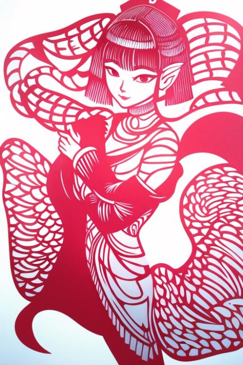 01258 3073147339 jianzhihua,(white background 1.4), paper cut,a woman in a Pink Off Shoulder Pajamas