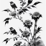 28181-4176073433-no-humans-bird-branch-monochrome-chinese-text-greyscale-tree-animal-focus-white-background-flower-fog-animal-leaf