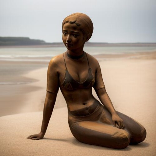 00001 2151892477 a girl statue, cute face, short hair, full body, (paintedpotterycd bikini), sit on 