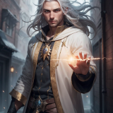 00487-3314572636-photorealistic-photo-of-a-handsome-young-male-wizard-white-wizard-shirt-with-golden-trim-white-robe-moving-in-the-wind-long-w