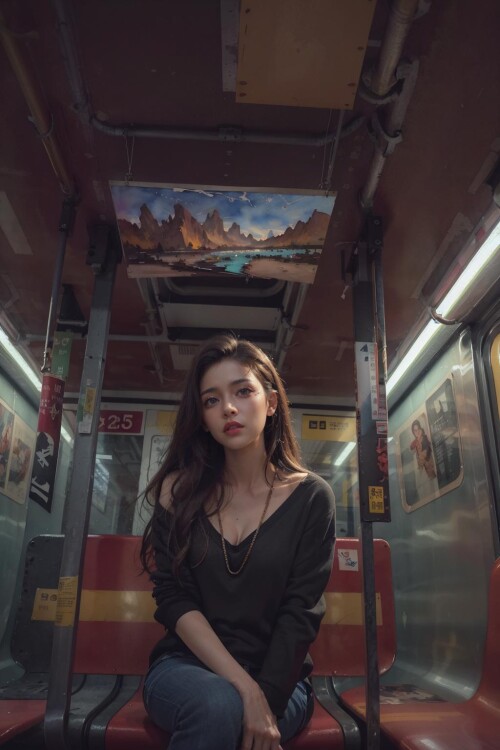 34430 2842052703 (masterpiece, best quality),1girl sitting on a subway train, looking to the side, s