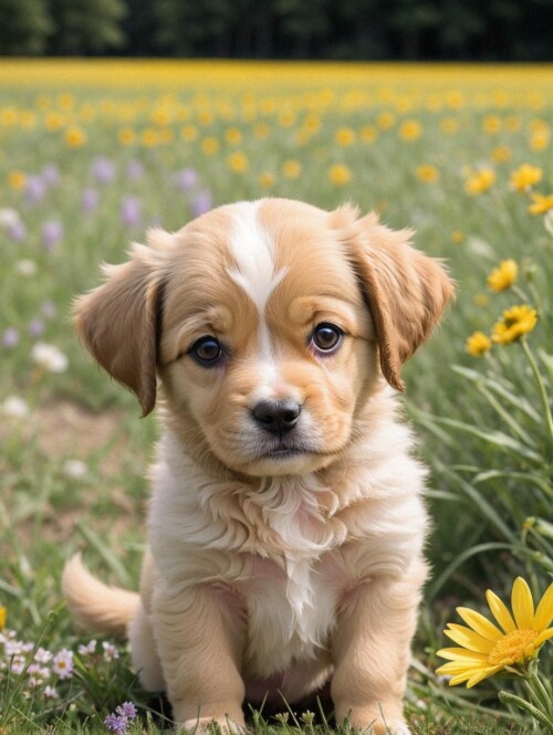 3978526269 1709830998 a photo of a cute little puppy surrounded by beautiful flowers in a meadow, ex