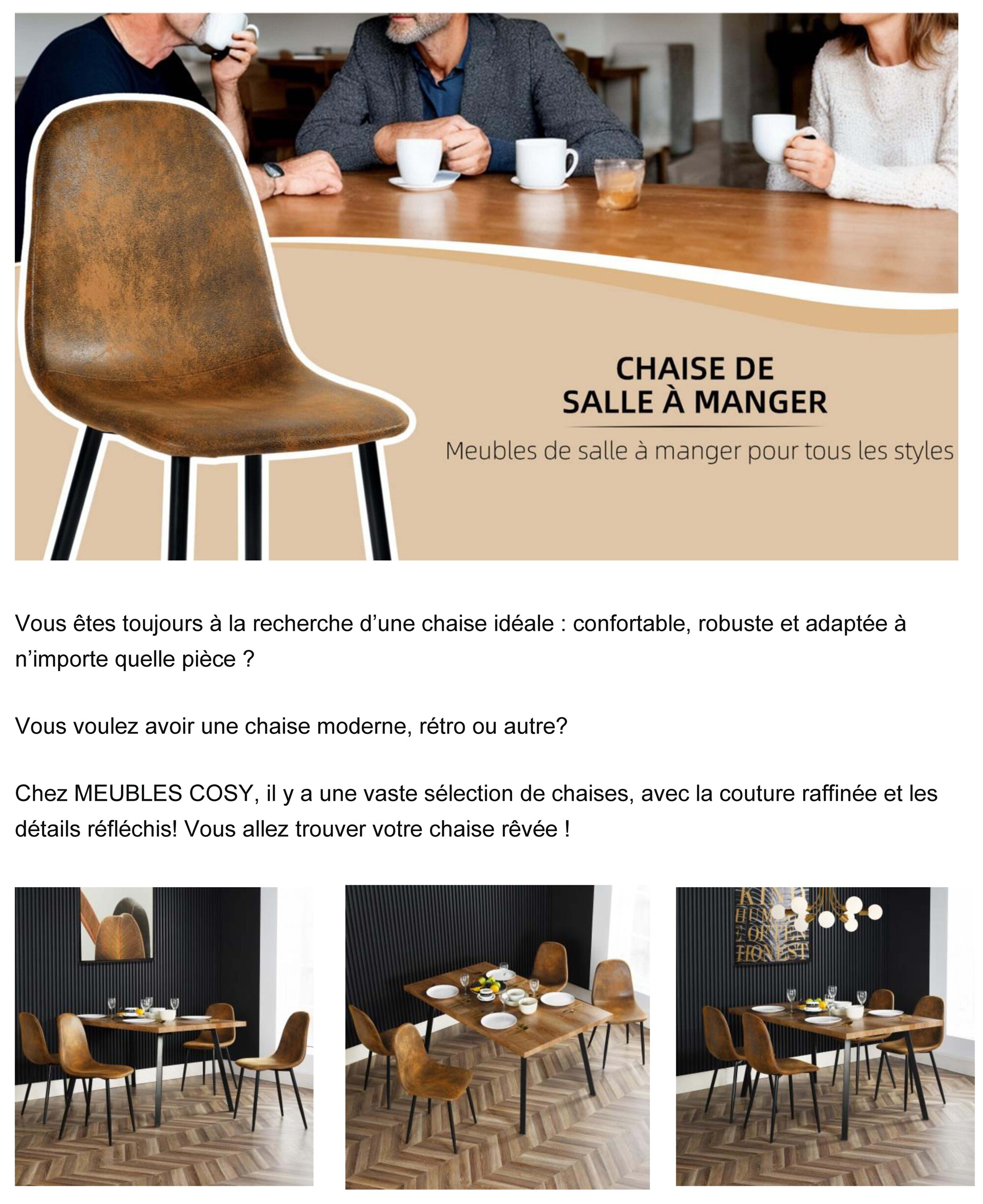 Lot de 4 chaises de salle à manger Scandinave Fauteuil Salon Salon Pied  Métal Noir Rétro Vintage en suédine, marron - Conforama