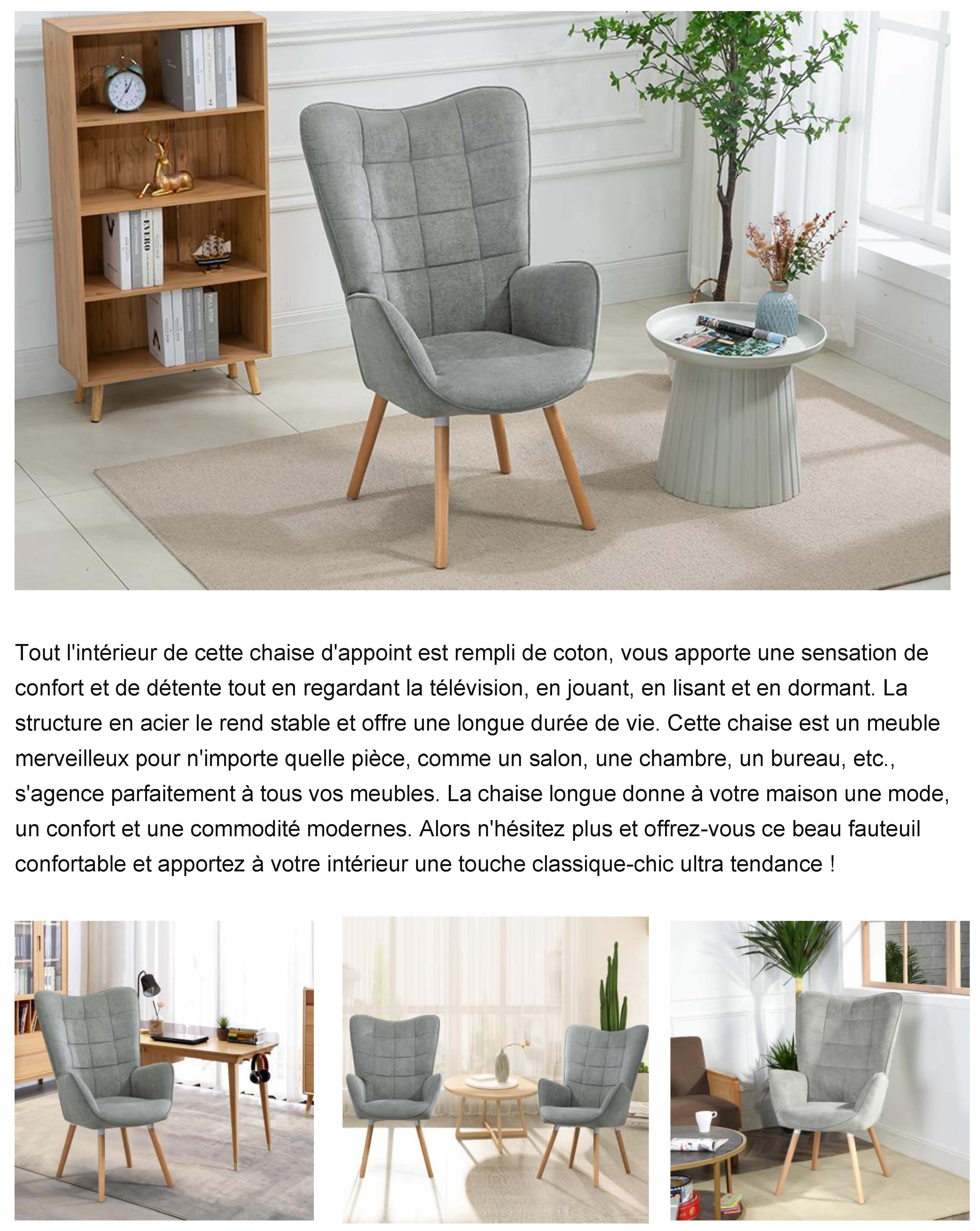 Fauteuil scandinave chaise de canapé de loisirs avec un revêtement en  tissu, accoudoirs rembourés et des pieds en métal, gris - Conforama