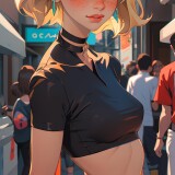 00207-3460582248-masterpiece-best-quality-1girl-blonde-freckles-crop-top-choker-looking-at-viewer-upper-body-blurry-earrings-street