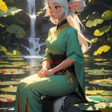 01599-4045089706-masterpiece-best-quality-1girl-elf-misty-forest-sitting-in-water-waterfall-deer-antlers-lotus-looking-away-blurry-f