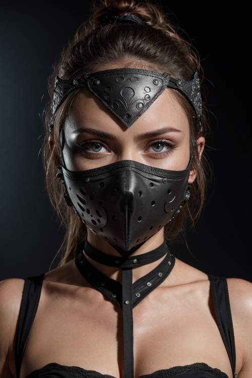 02244 3385699430 a warrior woman, metal armor ninja still, fabric ninja mask, fantasy still detailed