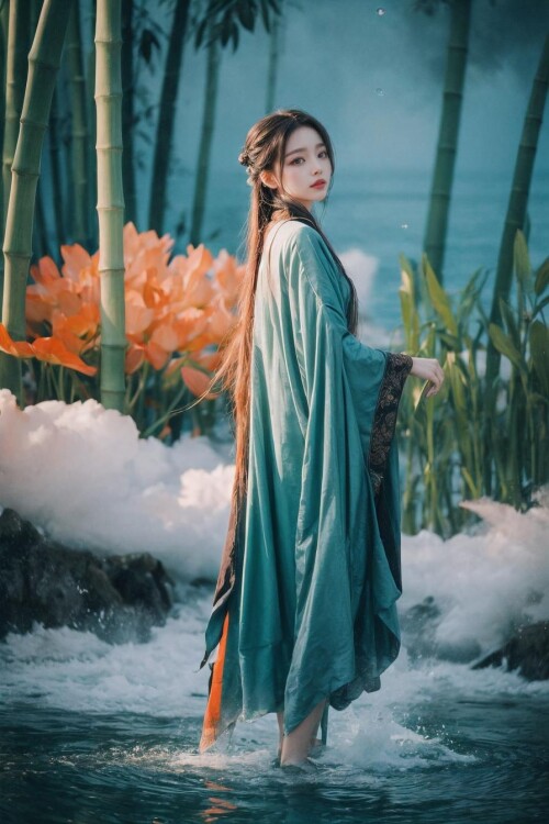 12842 3139249240 full body, (1girl), (Chinese style Hanfu Lotus Pool), figure close up, figure water