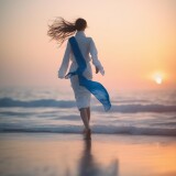 01117-2393196938-_lora_Elizabeth-Gadd-Style_1_Elizabeth-Gadd-Style---A-girl-dressed-in-white-wearing-blue-scarf-running-on-the-edge-of-the-ocean