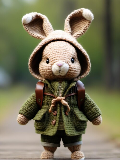 04985 2846889104 BJ Sewing doll,Rabbit,solo,looking at viewer,long sleeves,standing,full body,hood,b