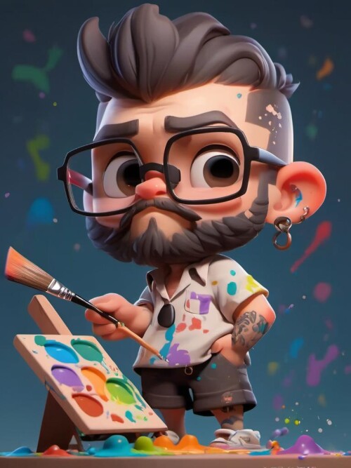 05227 1476582373 MG ip,Pixar,1boy,male focus,solo,facial hair,beard,chibi,glasses,tattoo,short hair,