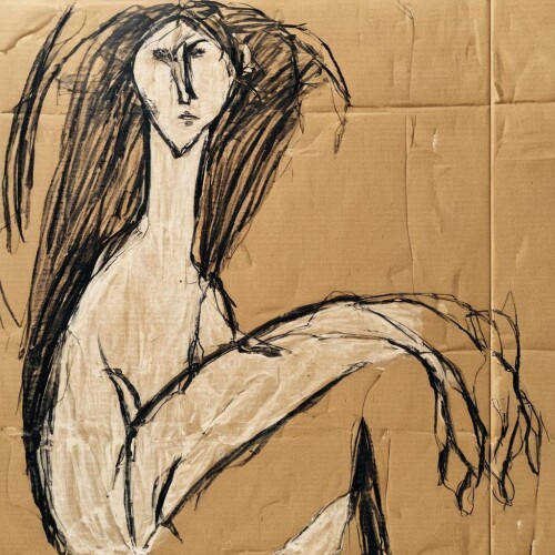 08059 4022784197 lora SDXL Cardboard drawings Sa May 000004 1 Cardboard drawings a woman sitting bac