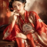 24241490-1125819340-A-captivating-photograph-of-a-girl-dressed-in-exquisite-tang-clothes-laying-gracefully-on-a-traditional-Chinese-bed.-With-one-h