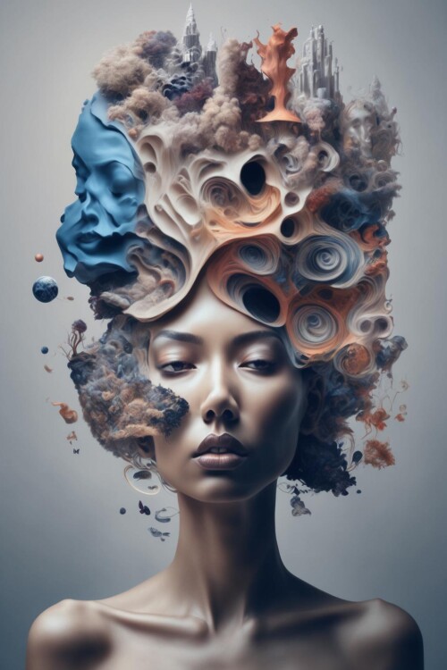 00123 4071290098 lora Surreal Harmony 1 Surreal Harmony a woman's head with a lot of art work on it