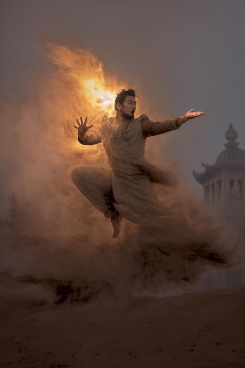 00056-3626542433-brown-powder-explosionfrom-below-shot-of-a-asian-man-wear-a-grey-ancient-China-long-gown-floating-in-airfighting-stancefull.jpg