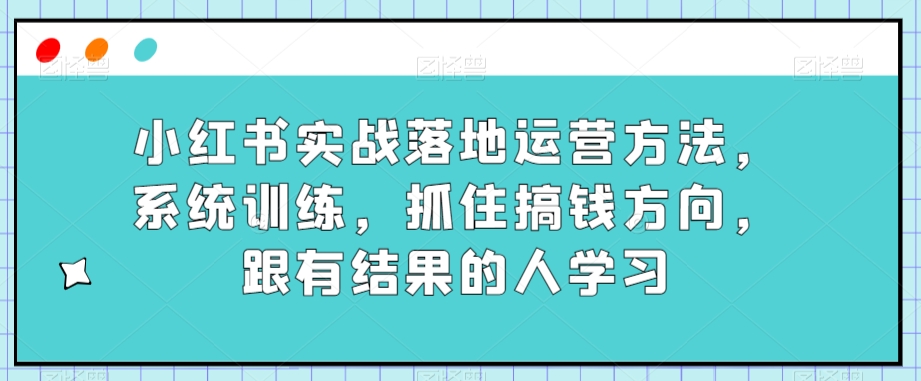 小红书实战落地运营方法，系统训练，抓住搞钱方向，跟有结果的人学习一点库资源-致力于各大收费VIP教程和网赚项目分享一点库资源