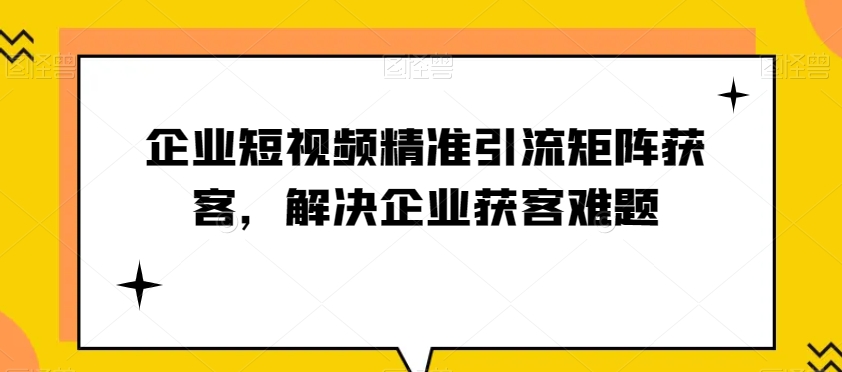 企业短视频精准引流矩阵获客，解决企业获客难题第一学习库-致力于各大收费VIP教程和网赚项目分享第一学习库