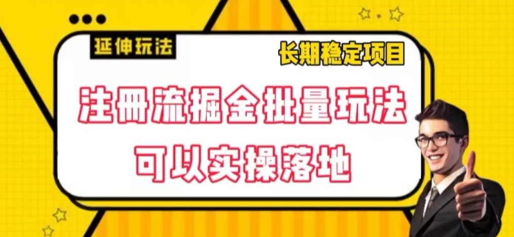 注册流掘金批量玩法，可以实操落地【揭秘】第一学习库-致力于各大收费VIP教程和网赚项目分享第一学习库