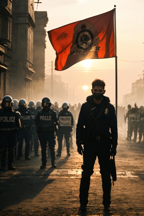 606247209521970558-310165149-leogirl-realistic-photography-A-lone-man-stands-defiantly-in-front-of-a-line-of-riot-police-bathed-in-the-golden-hour-light.jpg