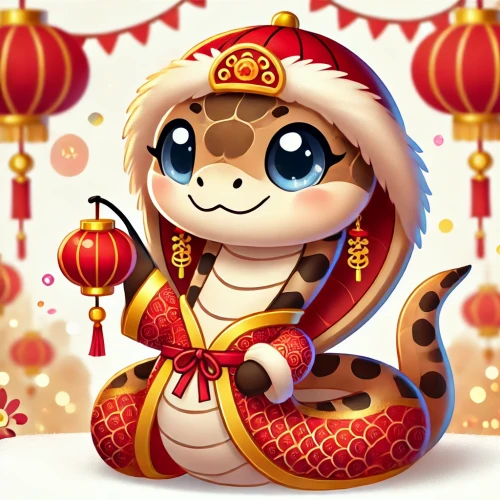 DALLE-2025-01-28-17.26.06---A-cute-and-highly-anthropomorphic-snake-character-celebrating-Chinese-New-Year-designed-with-smooth-cartoon-like-skin-and-no-visible-scales.-The-sna.webp